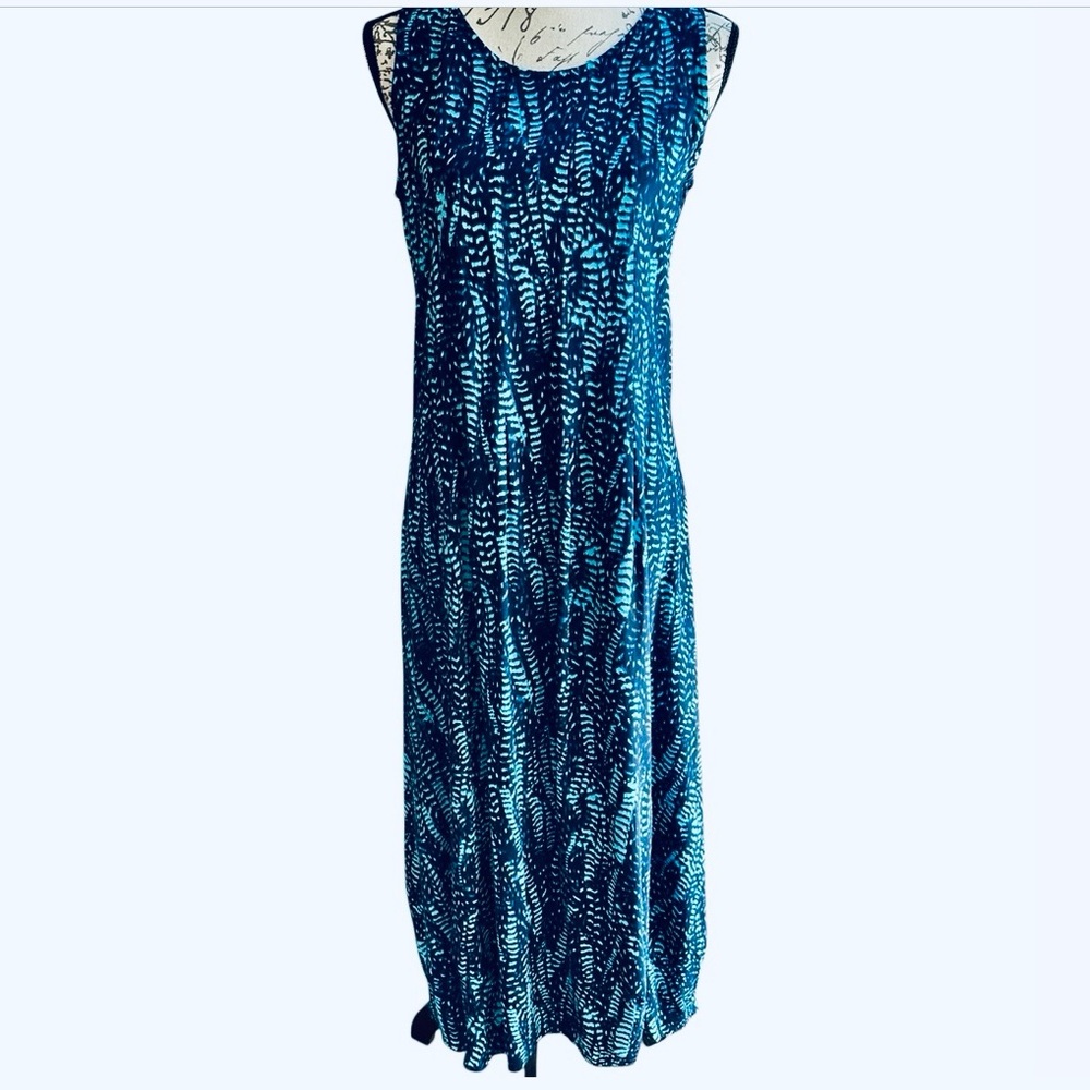 Anglia one Navy and Turquoise Blue Patterned Midi Dress Size M